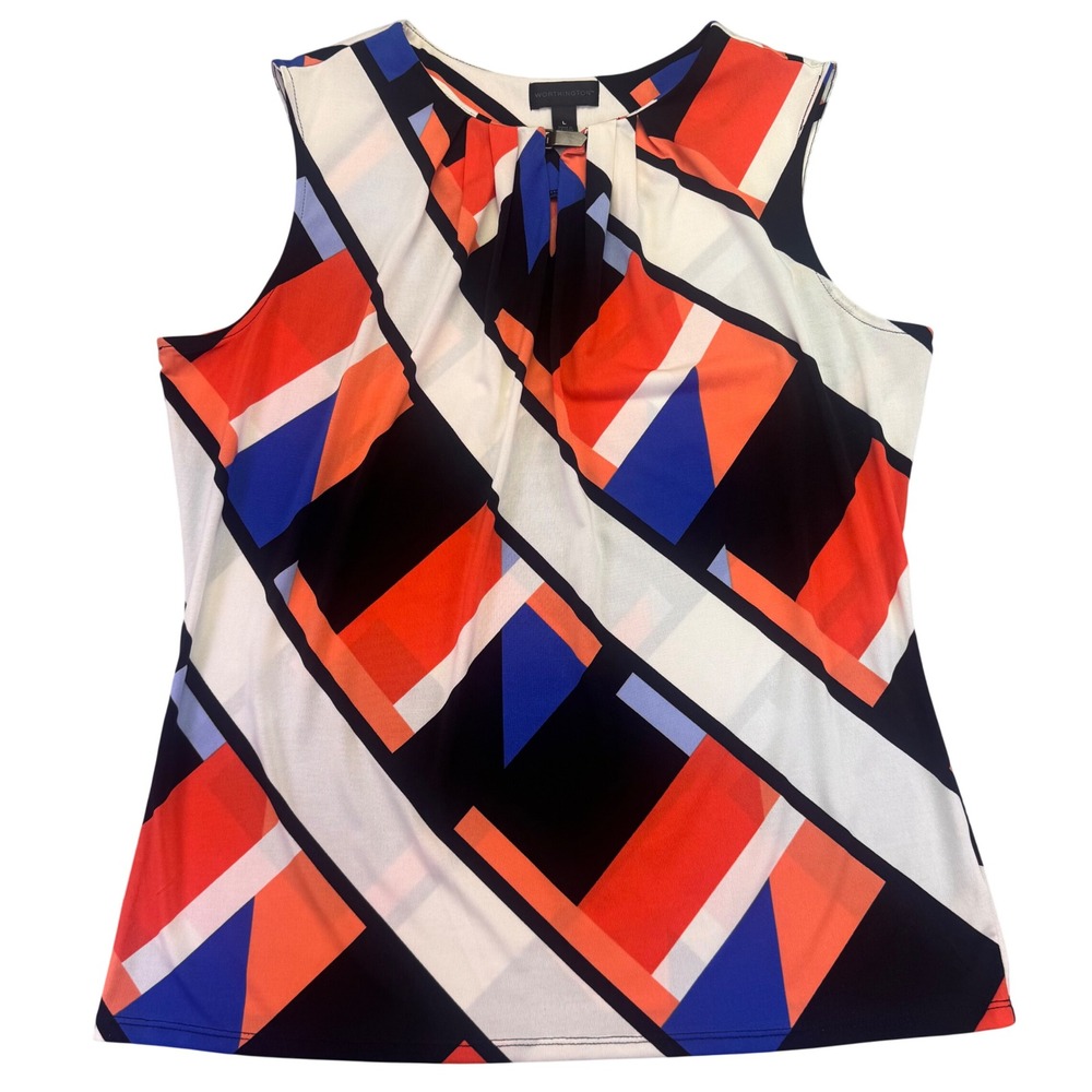 Worthington Blouse Women's Large‎ Tank Top Pink Blue Black Sleeveless Keyhole